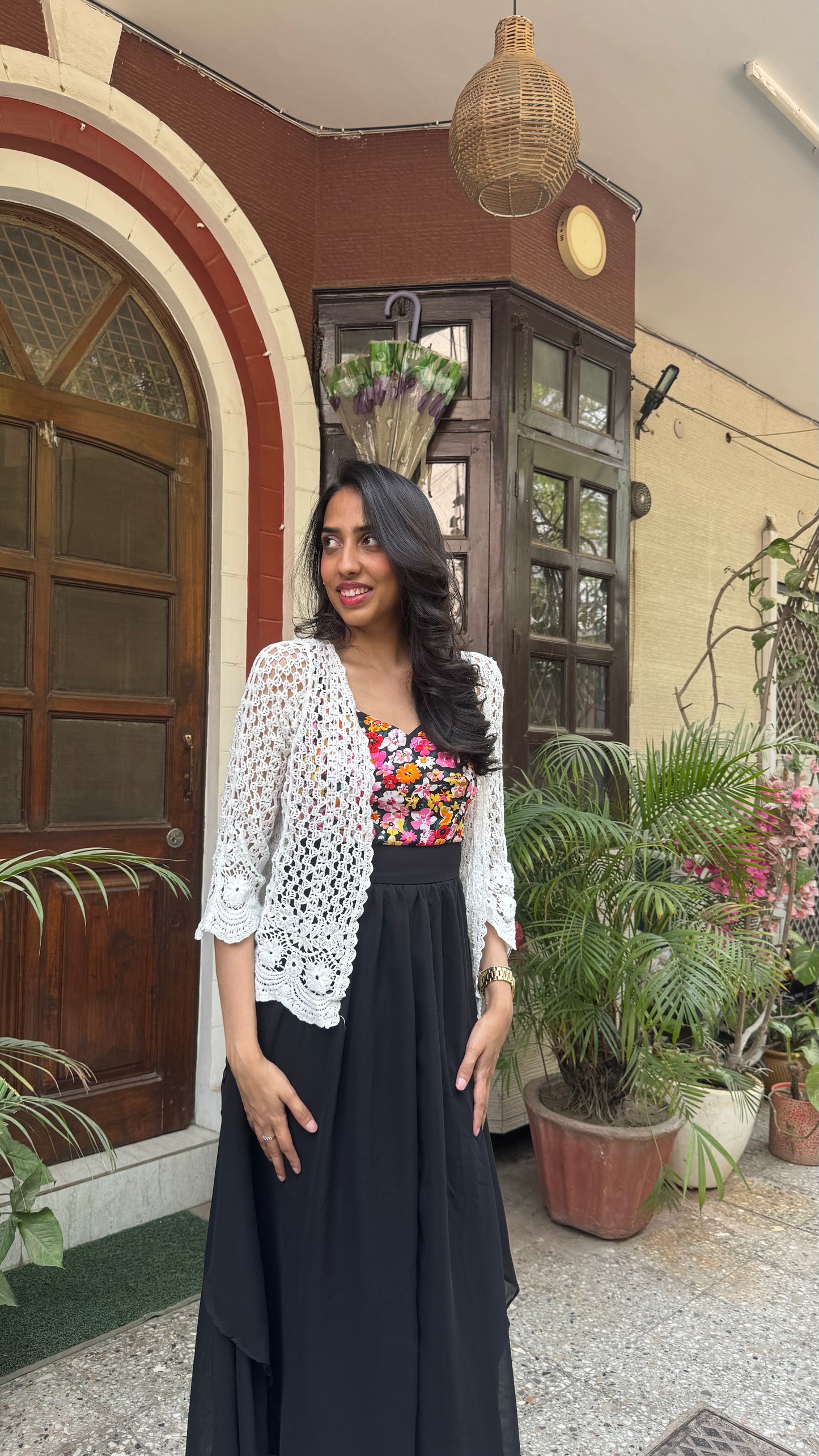 Crochet Inspired Lace Shrug - White (Free Size)