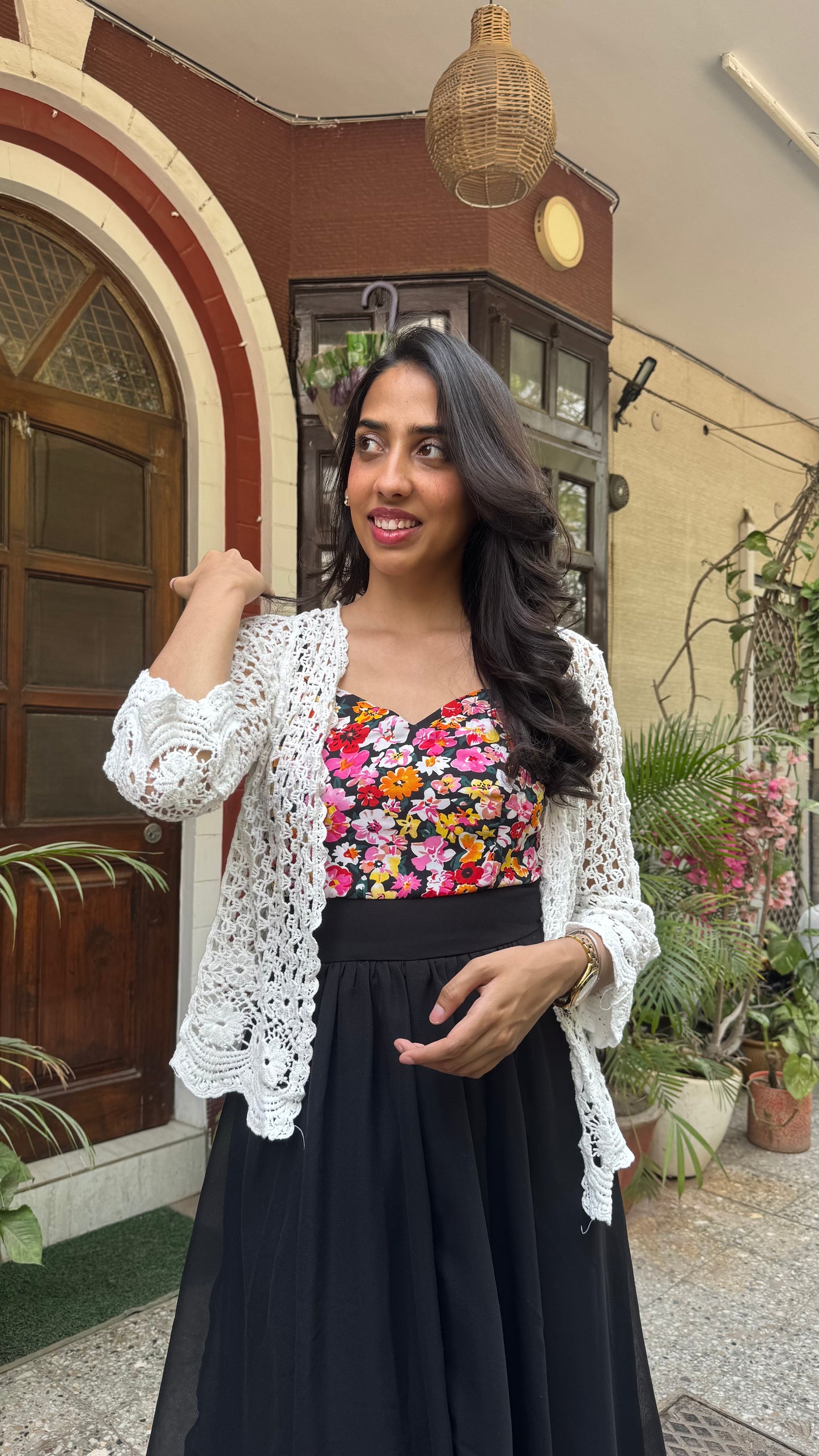 Crochet Inspired Lace Shrug - White (Free Size)