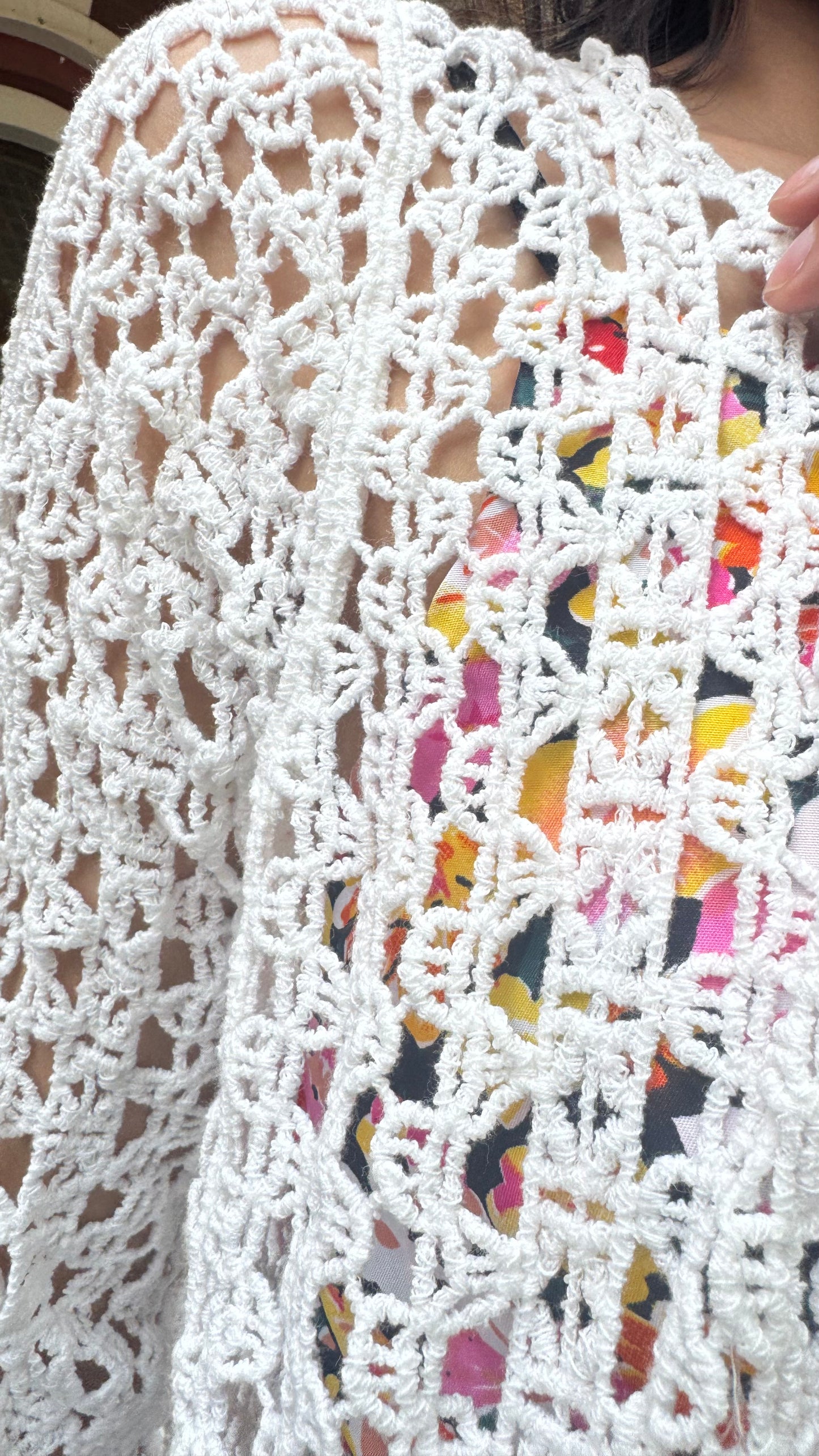 Crochet Inspired Lace Shrug - White (Free Size)