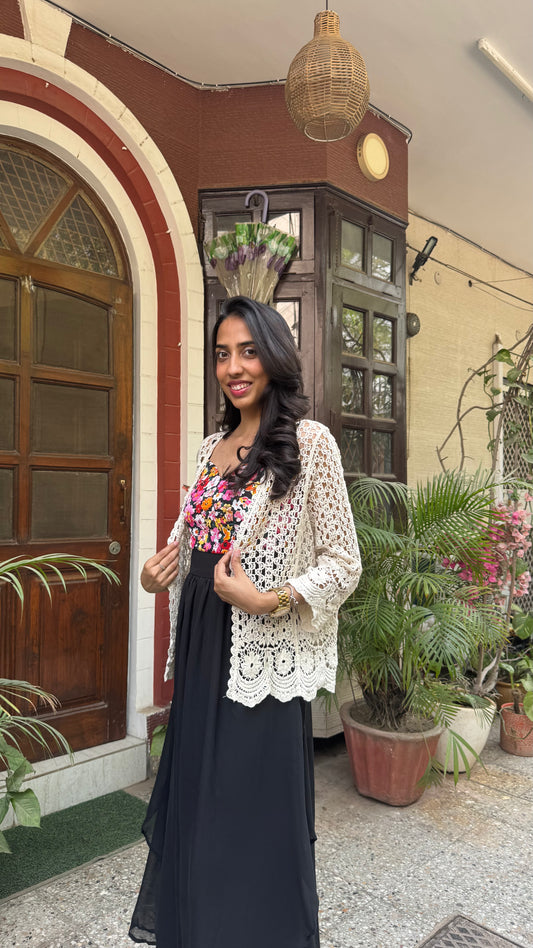 Crochet Inspired Lace Shrug - Cream (Free Size)