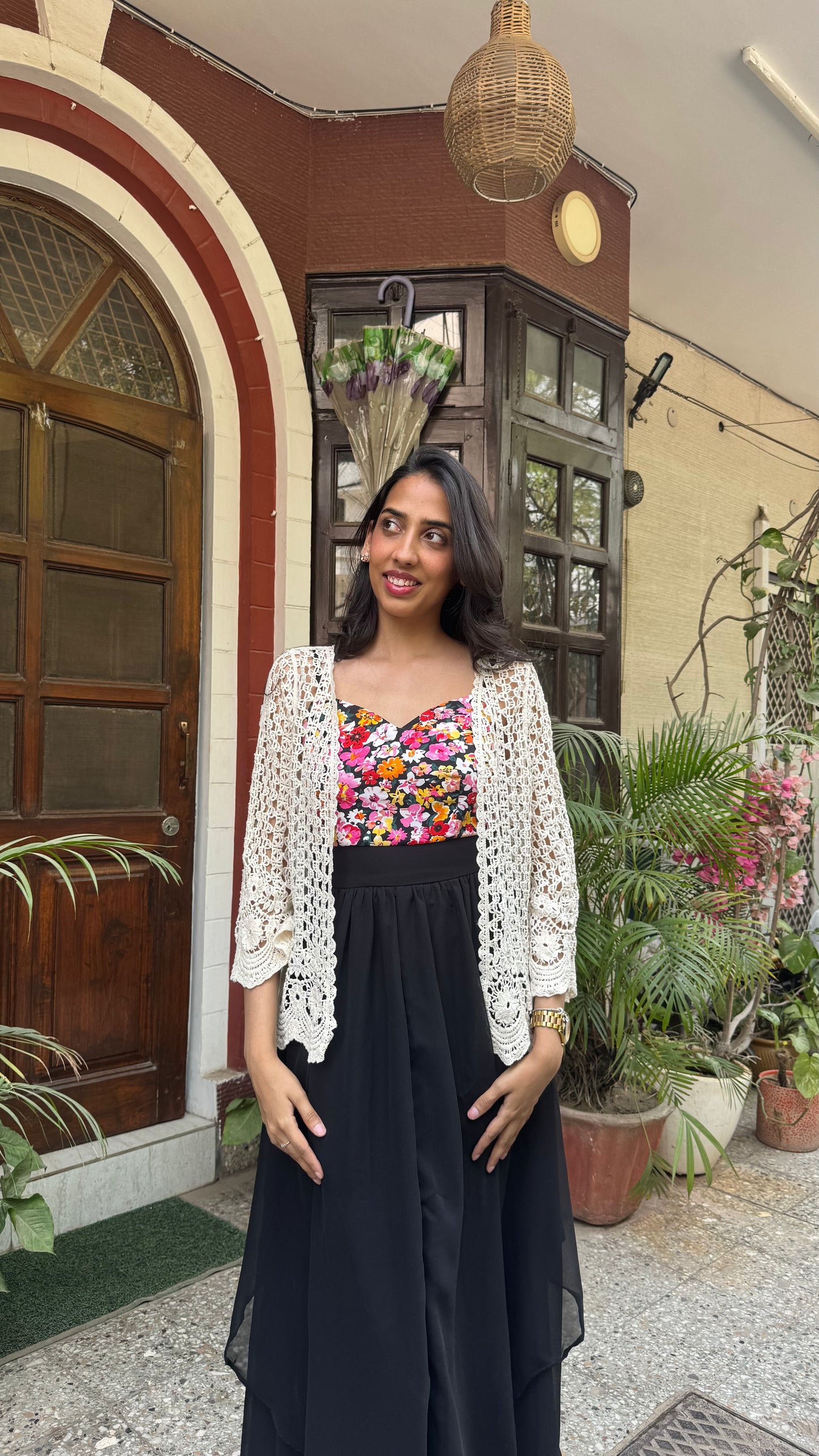 Crochet Inspired Lace Shrug - Cream (Free Size)