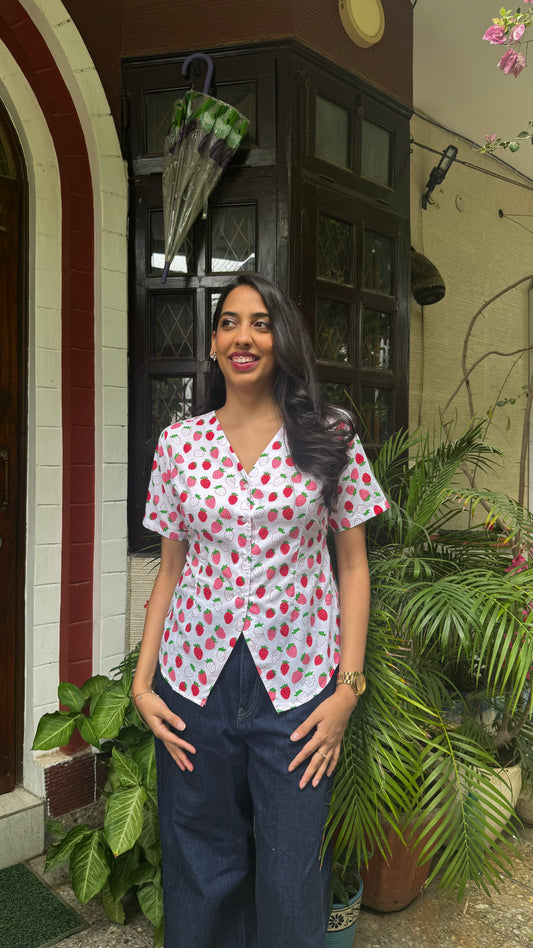 Belle Cotton Shirt - Strawberry