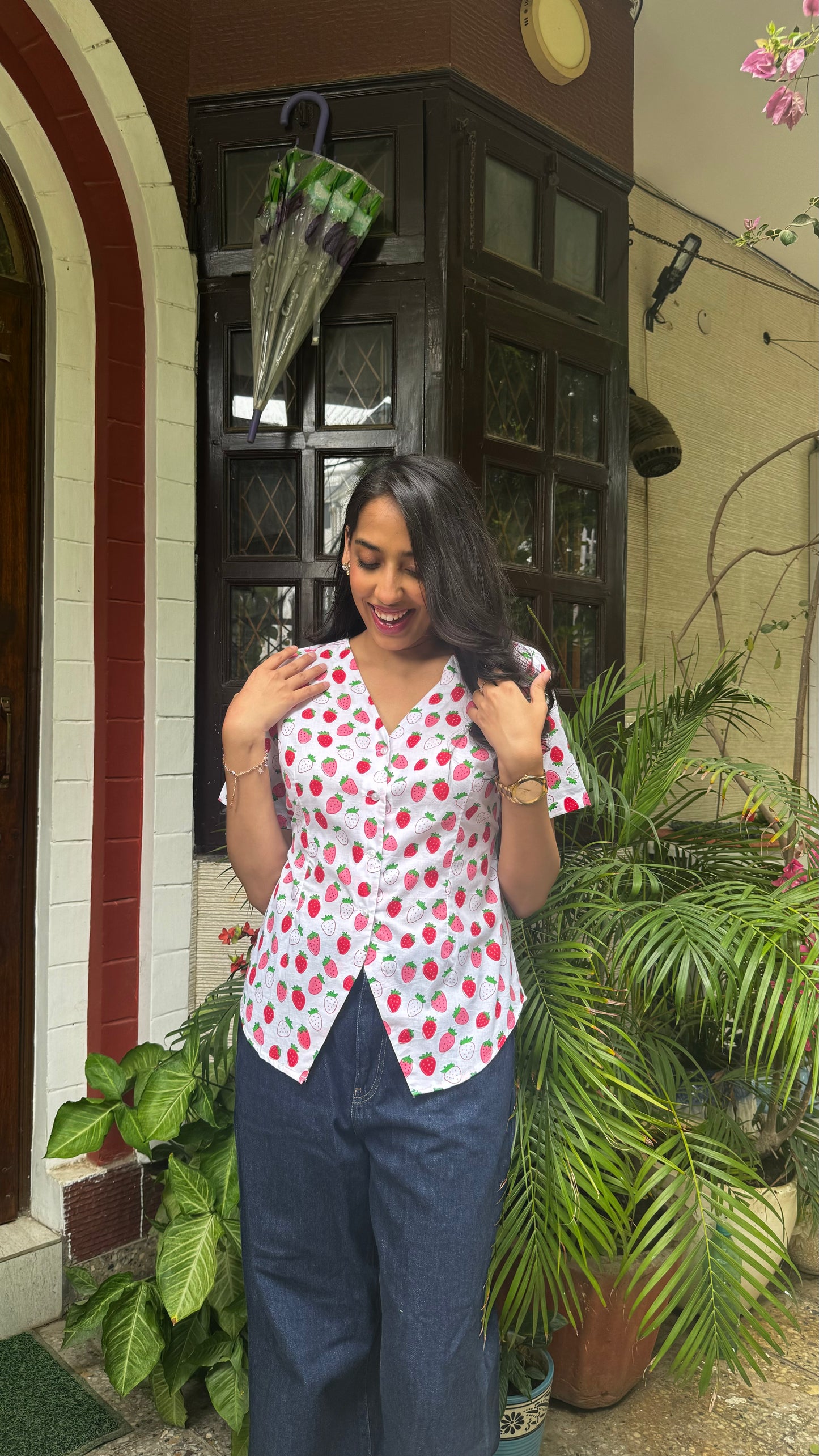 Belle Cotton Shirt - Strawberry