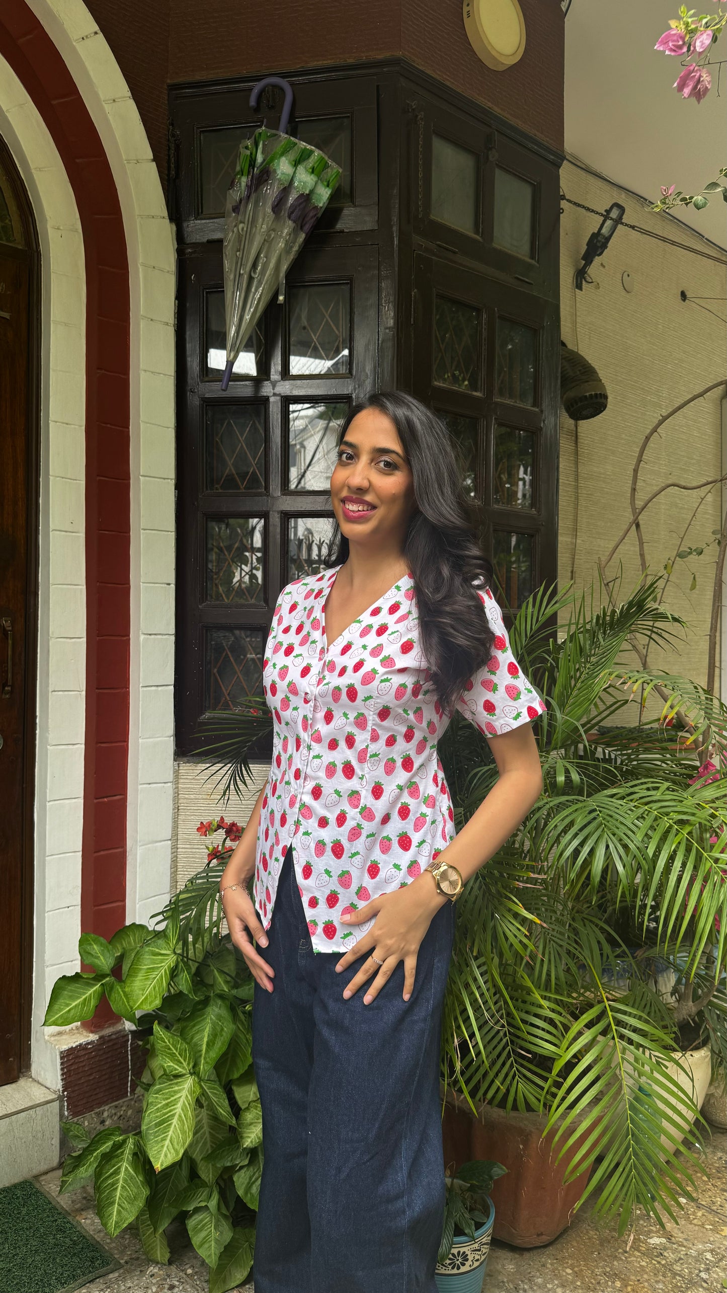 Belle Cotton Shirt - Strawberry