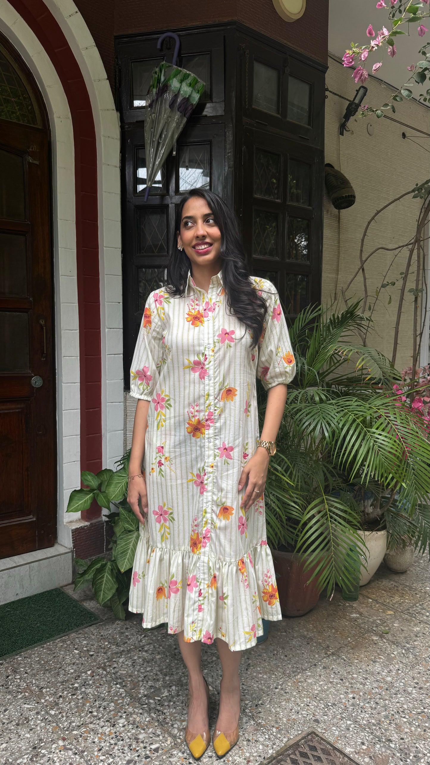 Spring Collared Cotton Dress - Light Green (Premium Collection)