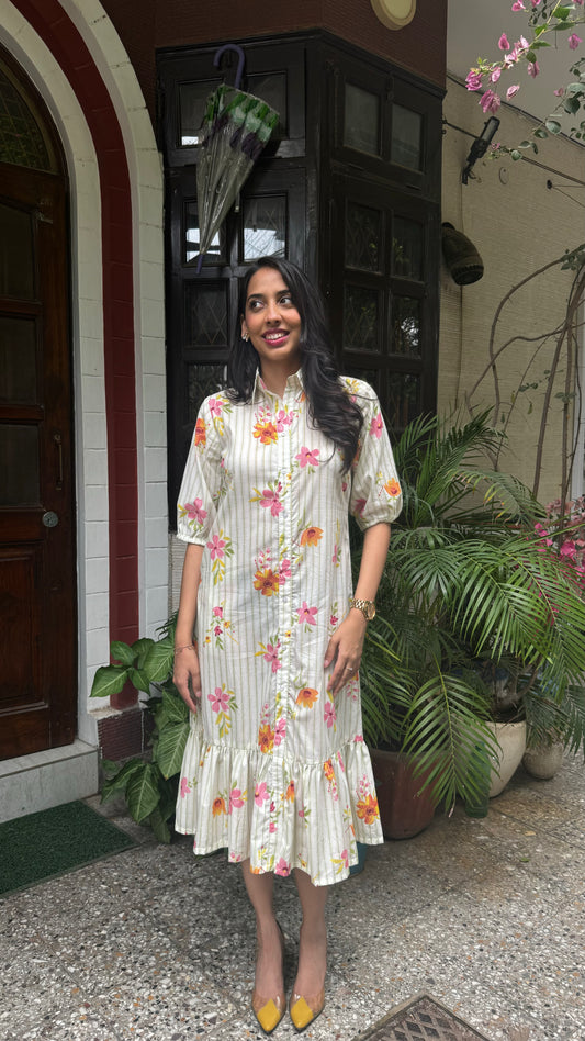 Spring Collared Cotton Dress - Light Green (Premium Collection)