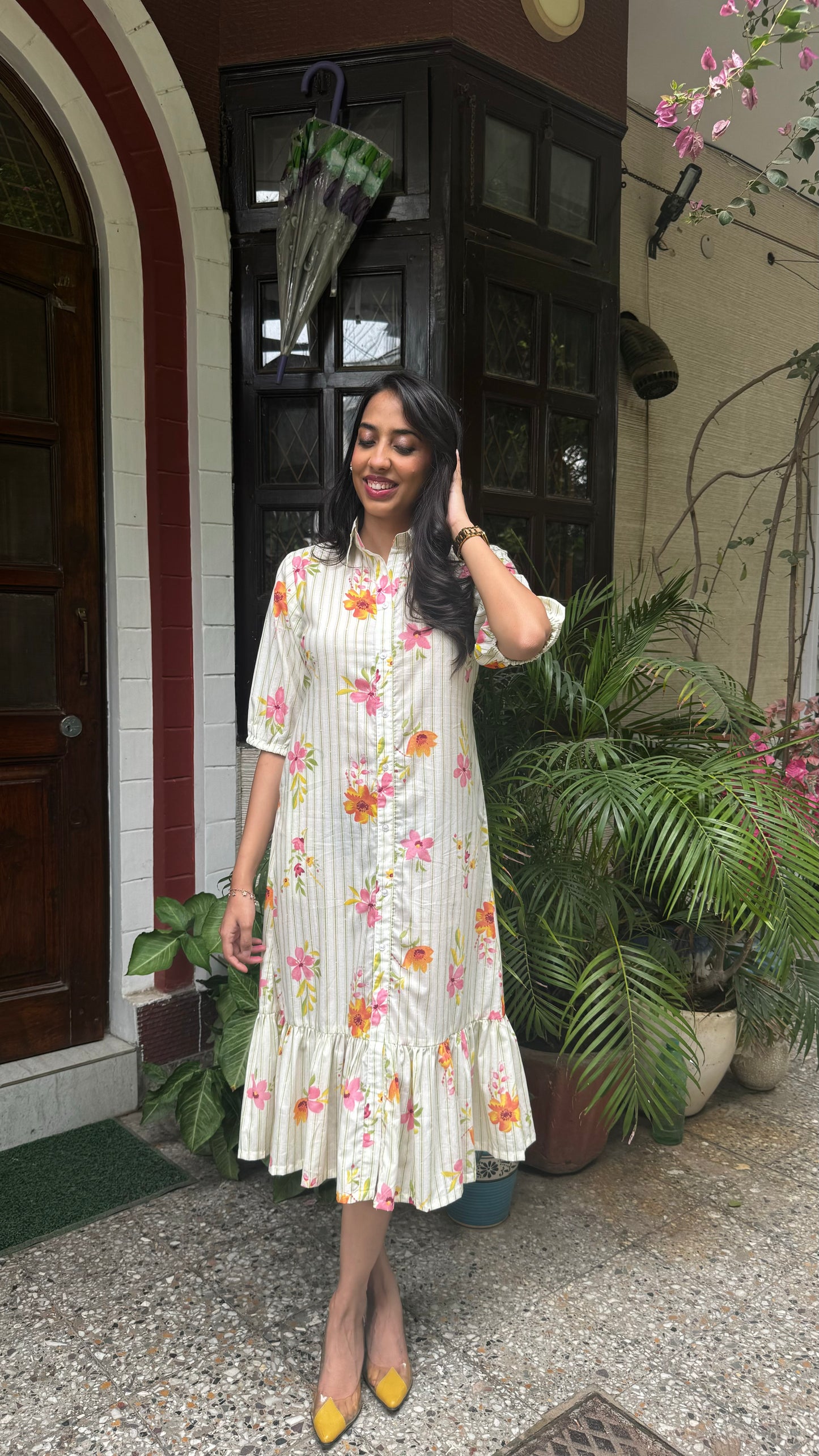 Spring Collared Cotton Dress - Light Green (Premium Collection)