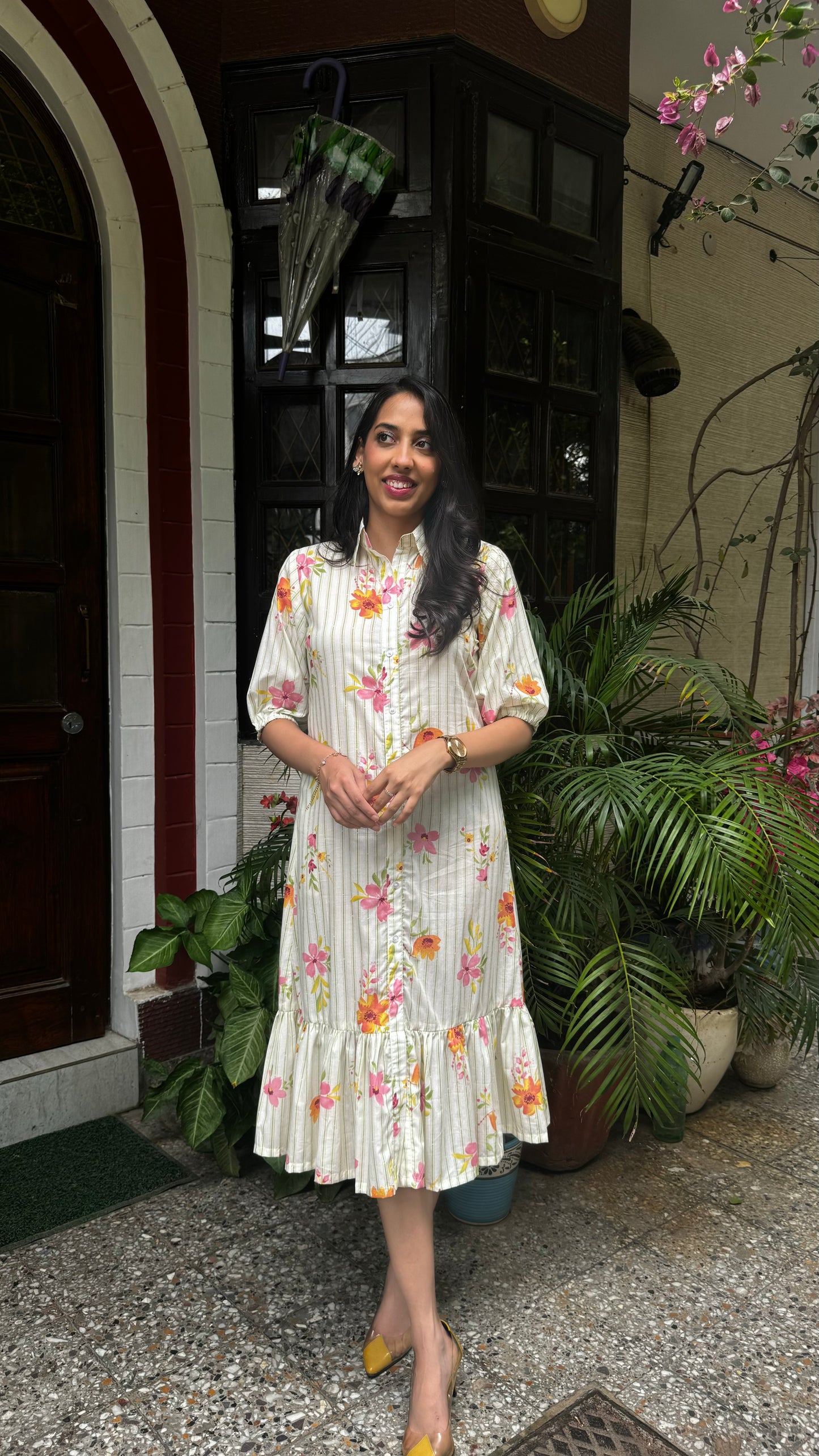 Spring Collared Cotton Dress - Light Green (Premium Collection)