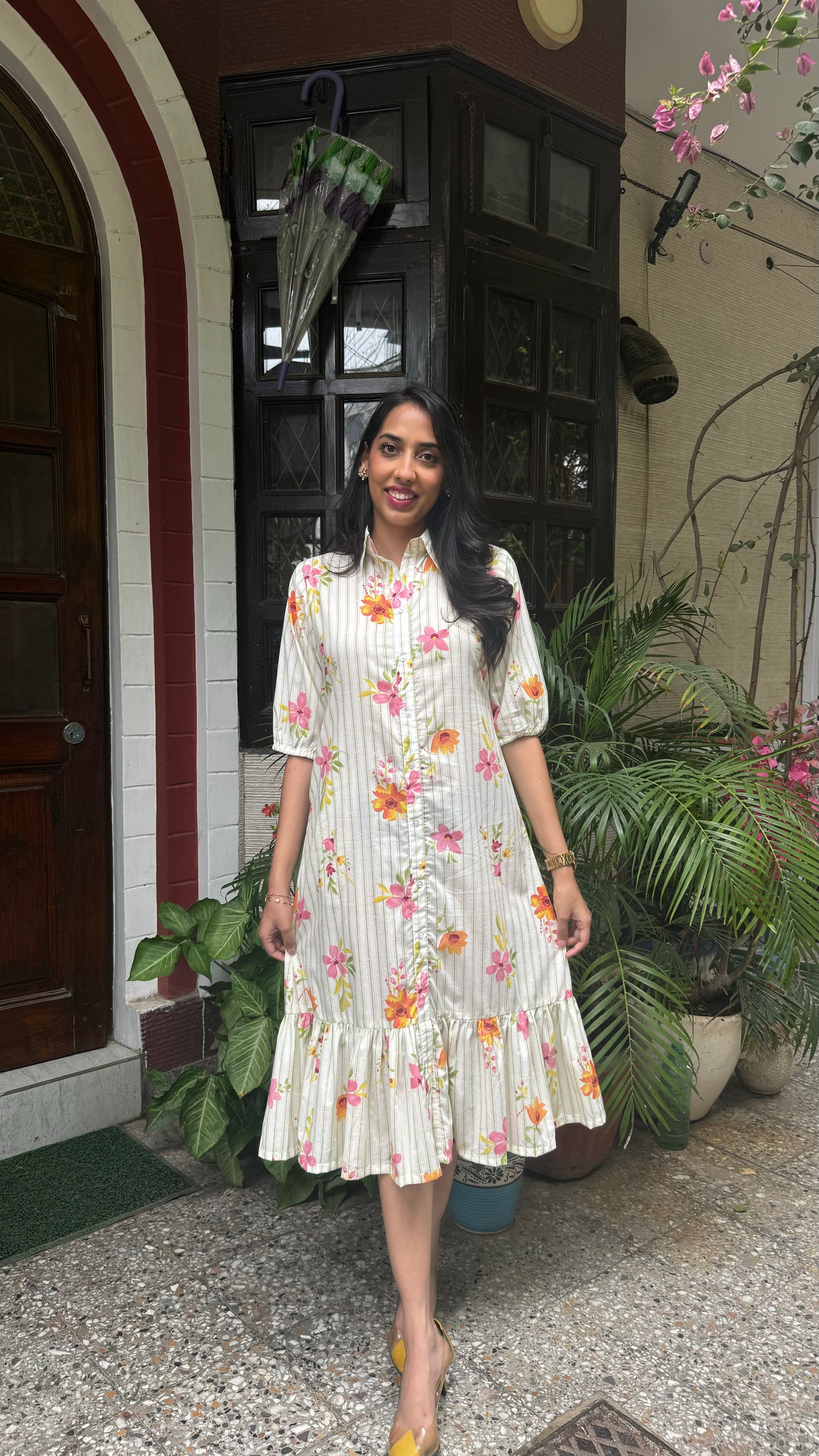 Spring Collared Cotton Dress - Light Green (Premium Collection)