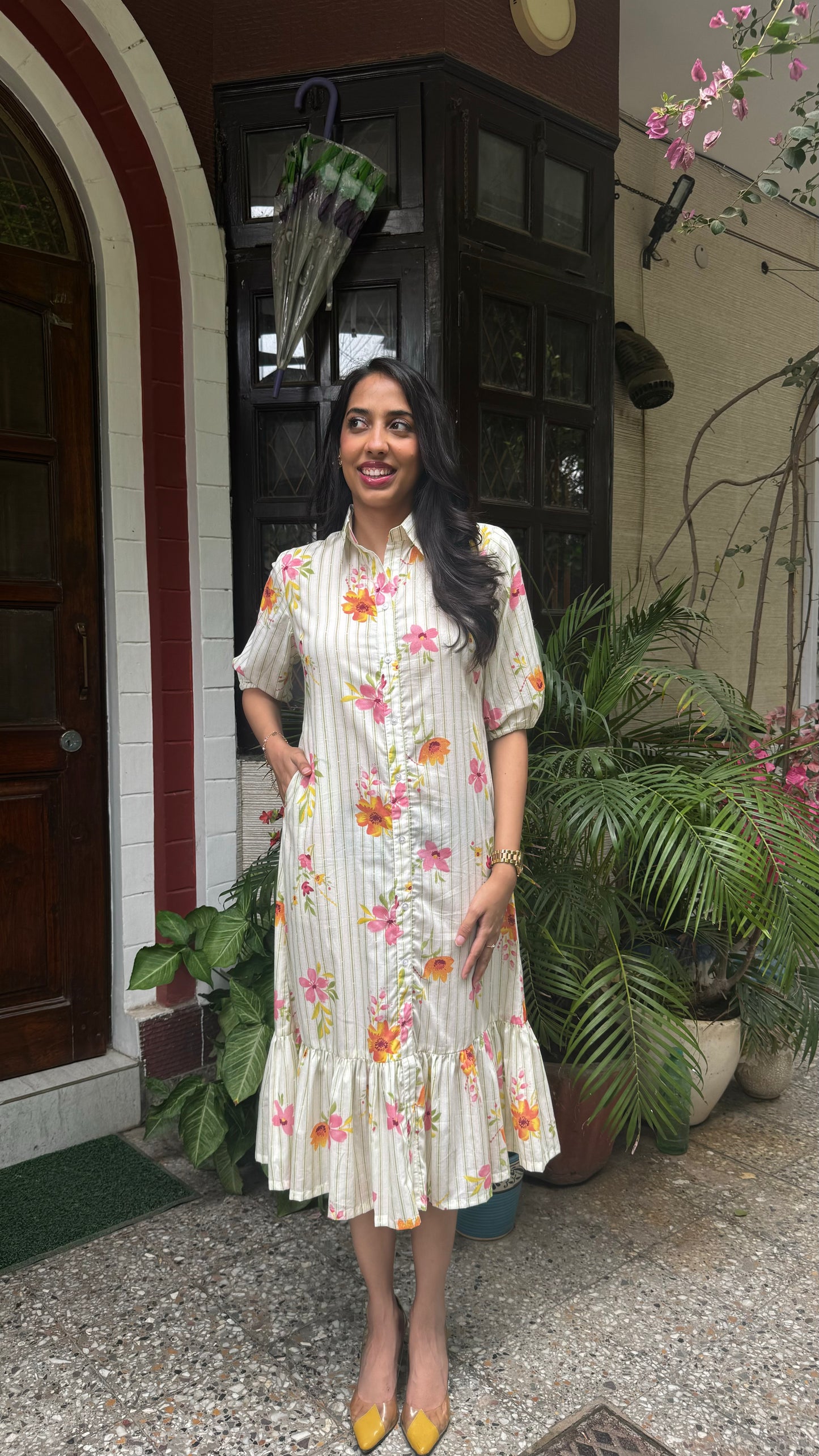 Spring Collared Cotton Dress - Light Green (Premium Collection)