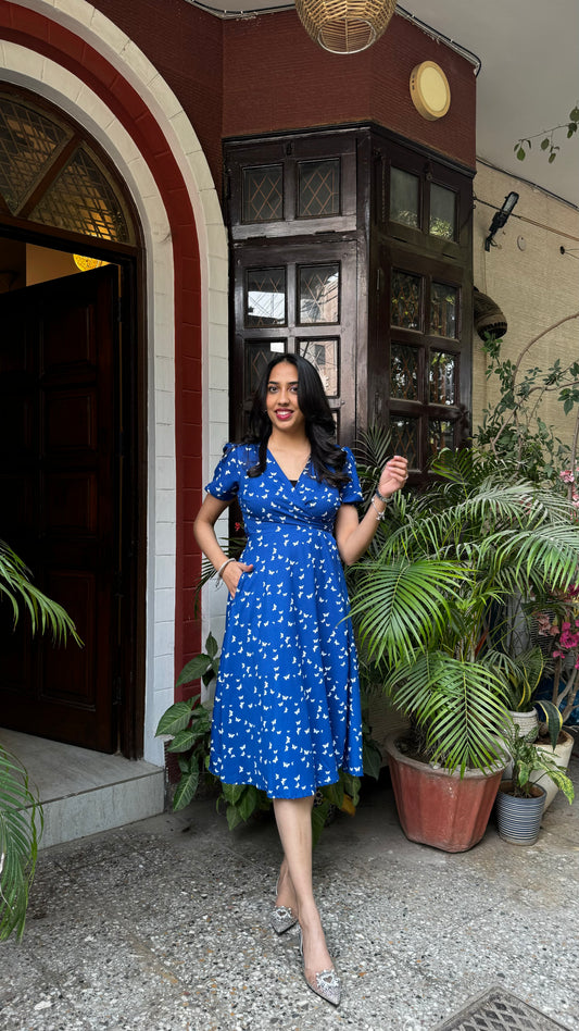 Butterfly Bliss Printed Wrap Dress