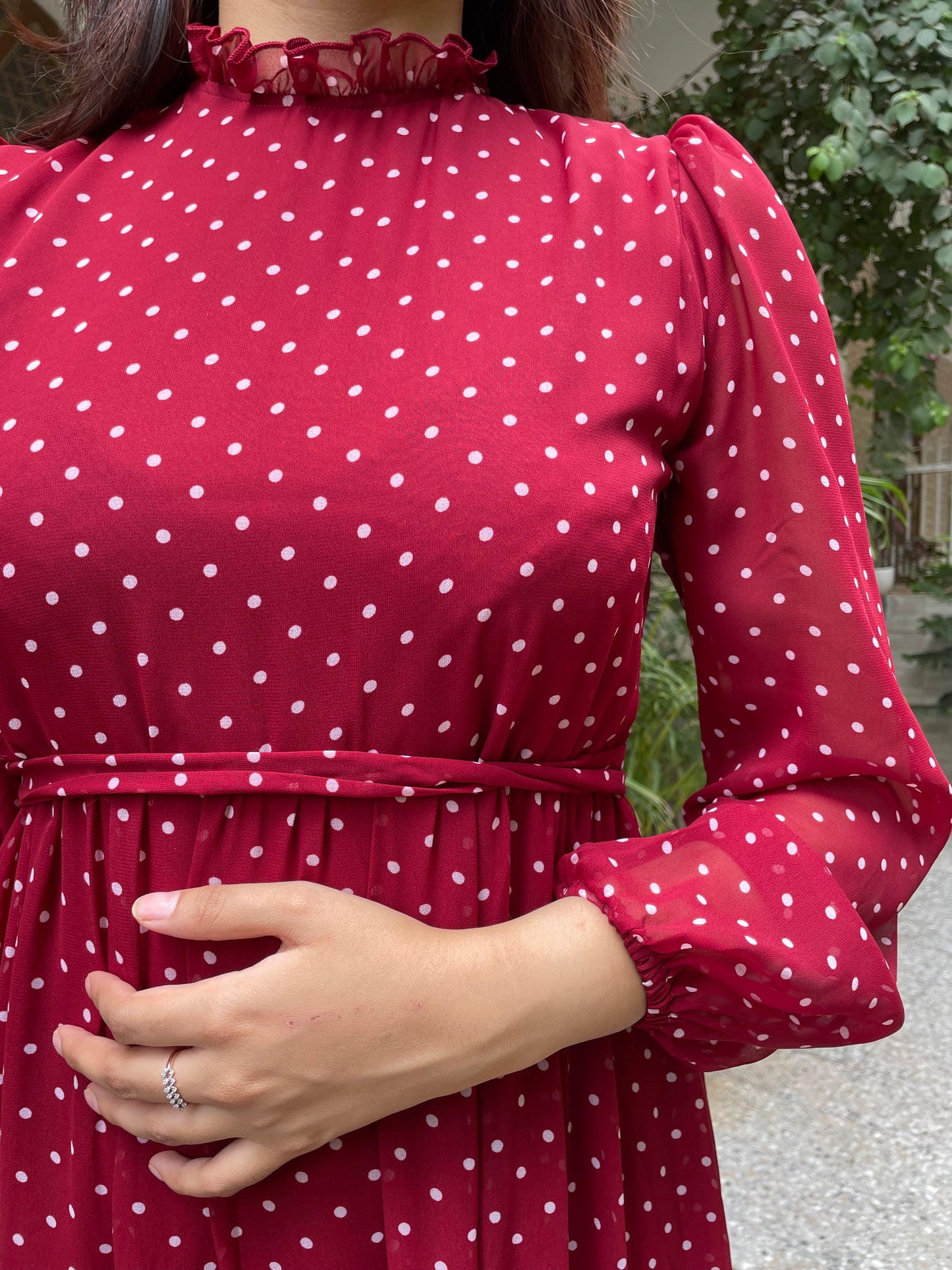 Luxe Polka Dress- Maroon