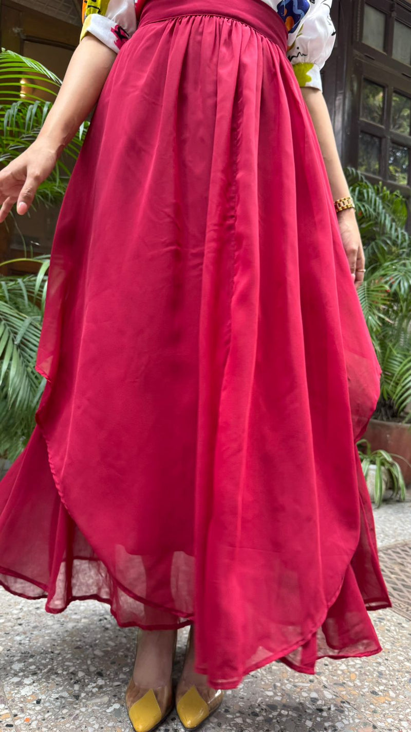 Ruby Ruffle Layered Maxi Skirt - Maroon