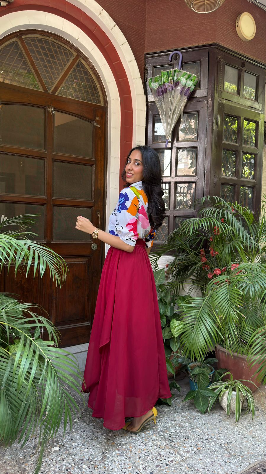 Ruby Ruffle Layered Maxi Skirt - Maroon