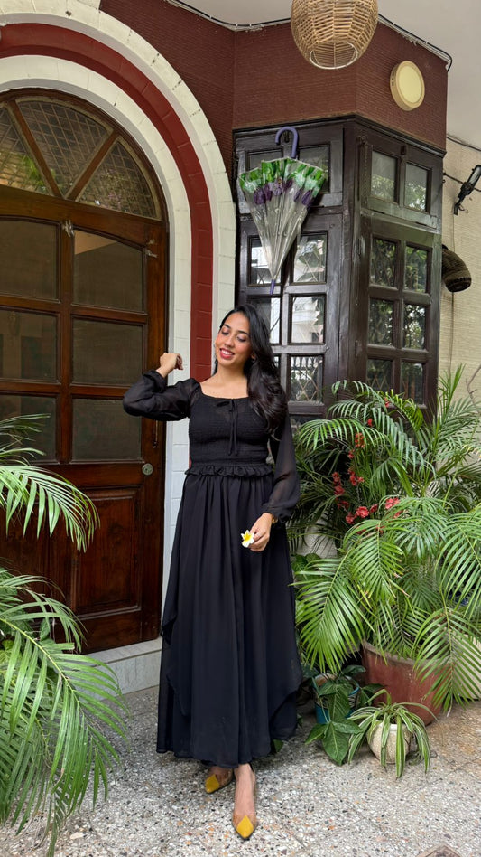 Sweet Smocked Net Top - Black