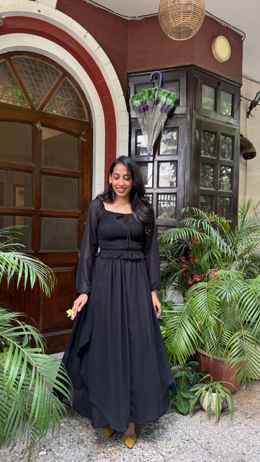 Sweet Smocked Net Top - Black