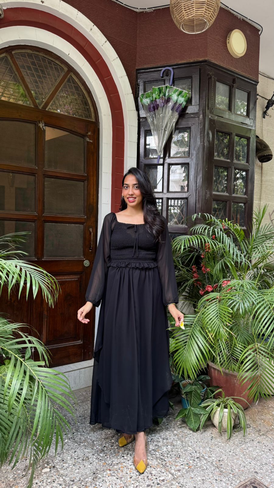 Sweet Smocked Net Top - Black