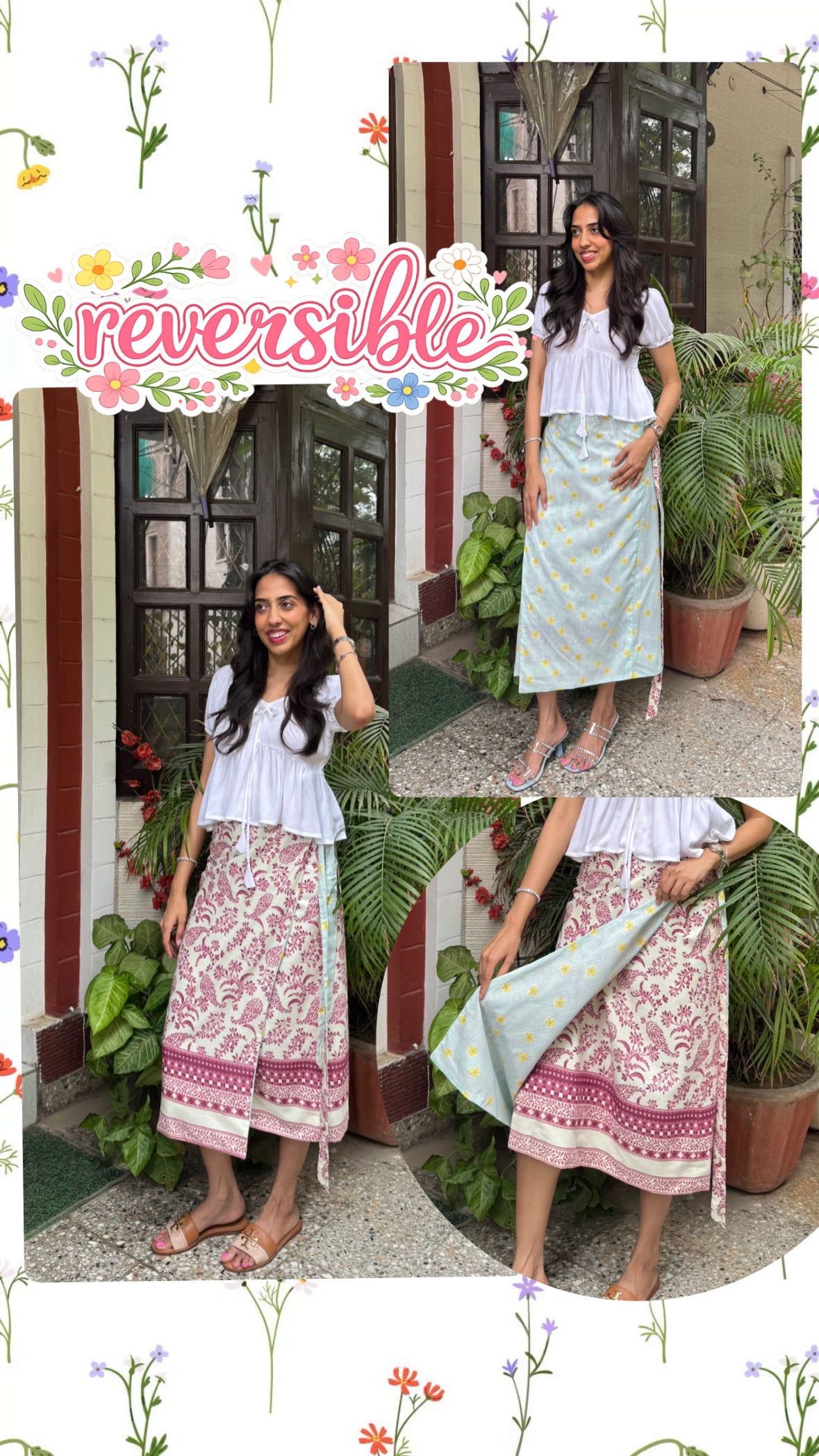 Reversible Pencil Cotton Wrap Skirt- White/Light blue (Premium Collection)
