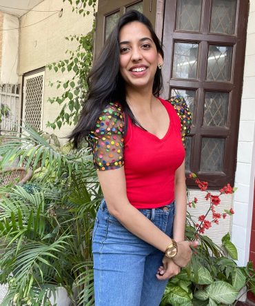 Color Puff Top-Red
