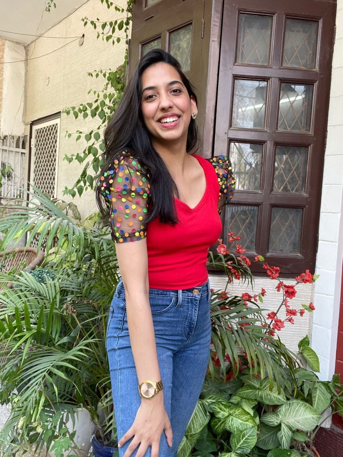 Color Puff Top-Red