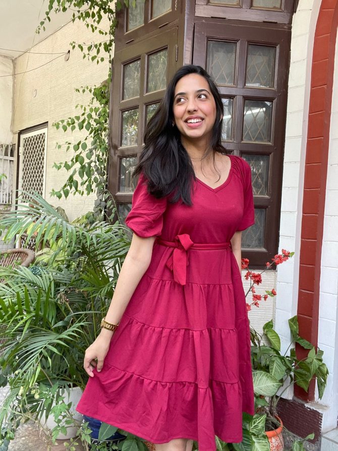 Maroon Milkmaid Dress