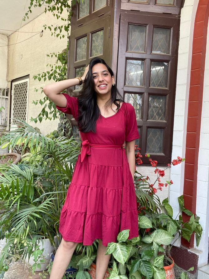 Maroon Milkmaid Dress