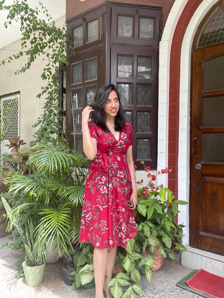 Maroon Floral Wrap Dress The Wink Label