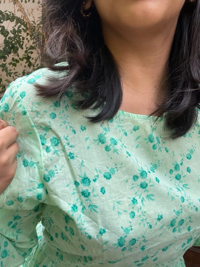 Green Floral Cotton Top