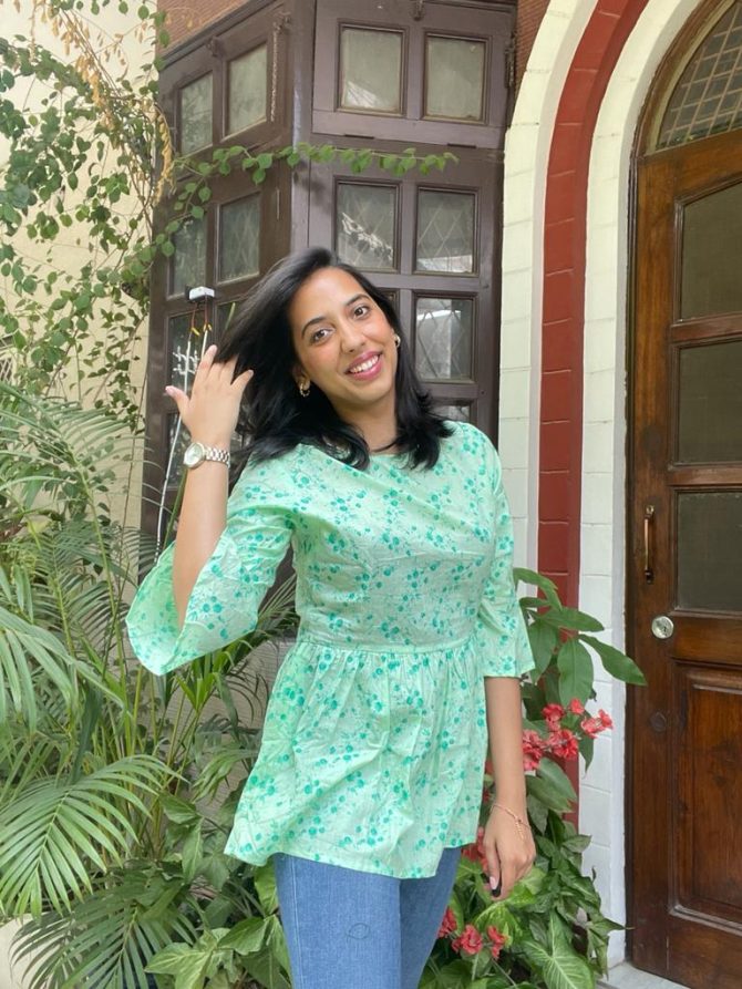 Green Floral Cotton Top