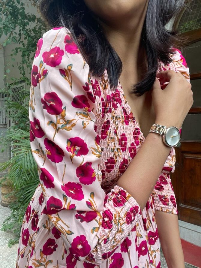 Pink Floral Smocked Dress