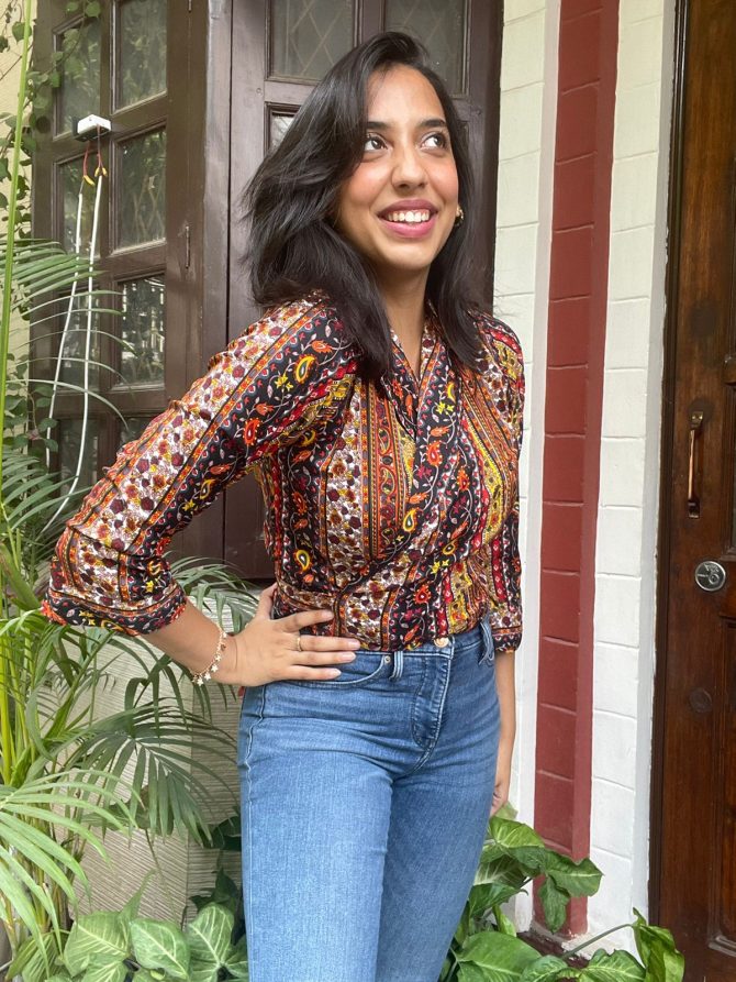 Yellow Printed Knot Wrap Top