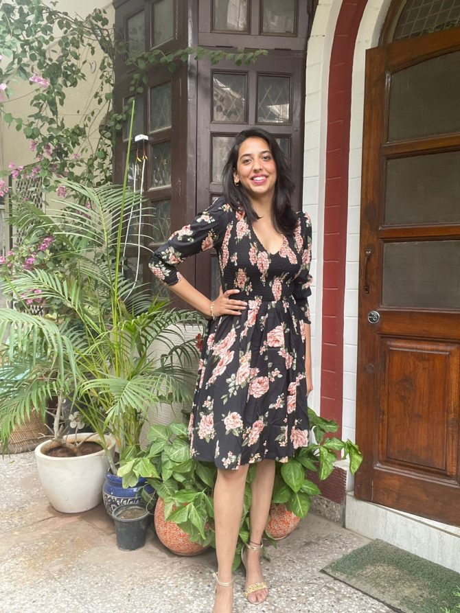Black Floral Smocked Dress