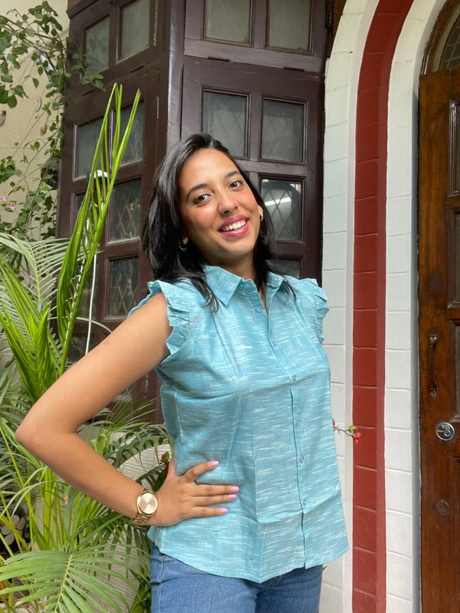 Cotton Ruffle Top- Blue