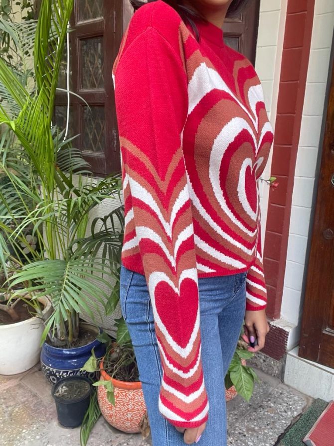 I heart you Sweater- Red (Free Size)