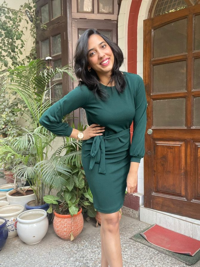 Deep Green Tie Up Dress