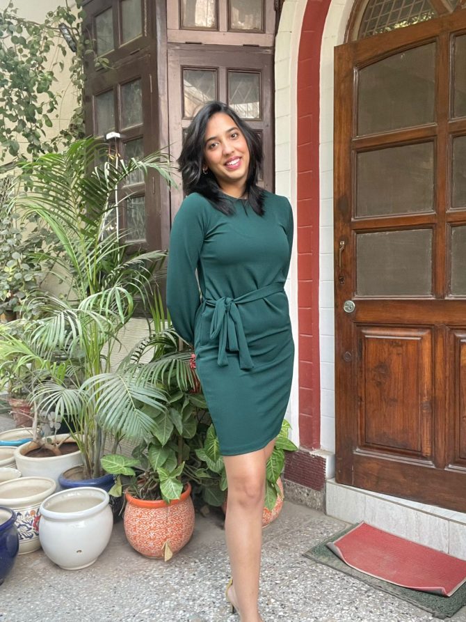 Deep Green Tie Up Dress