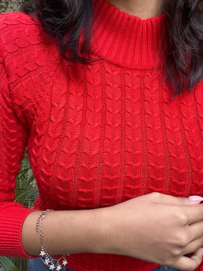 Red Cable Knit Sweater (Free Size)