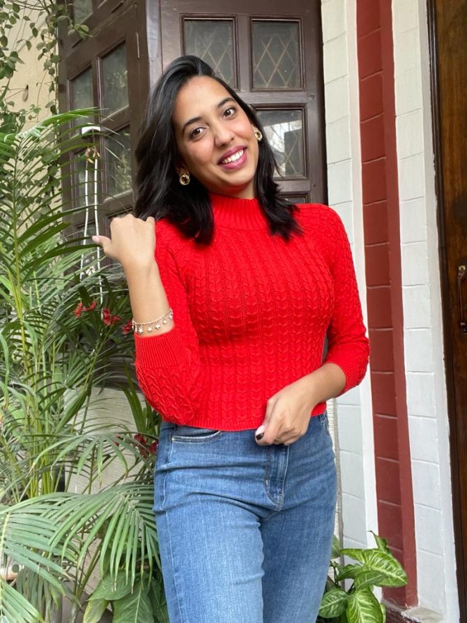 Red Cable Knit Sweater (Free Size)