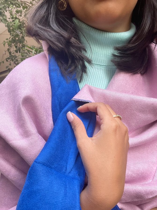Blue-Pink Reversible Warm Stole (Free Size)