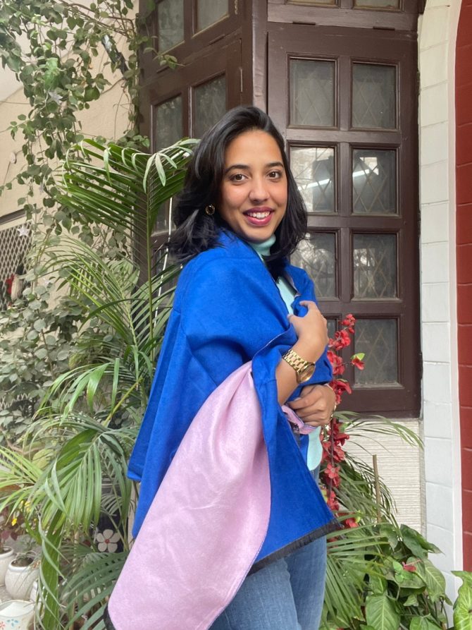 Blue-Pink Reversible Warm Stole (Free Size)