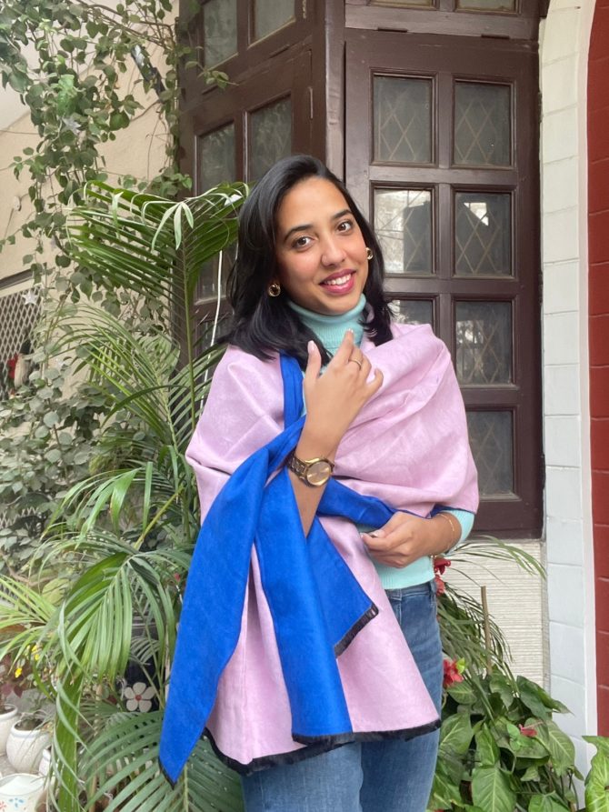 Blue-Pink Reversible Warm Stole (Free Size)