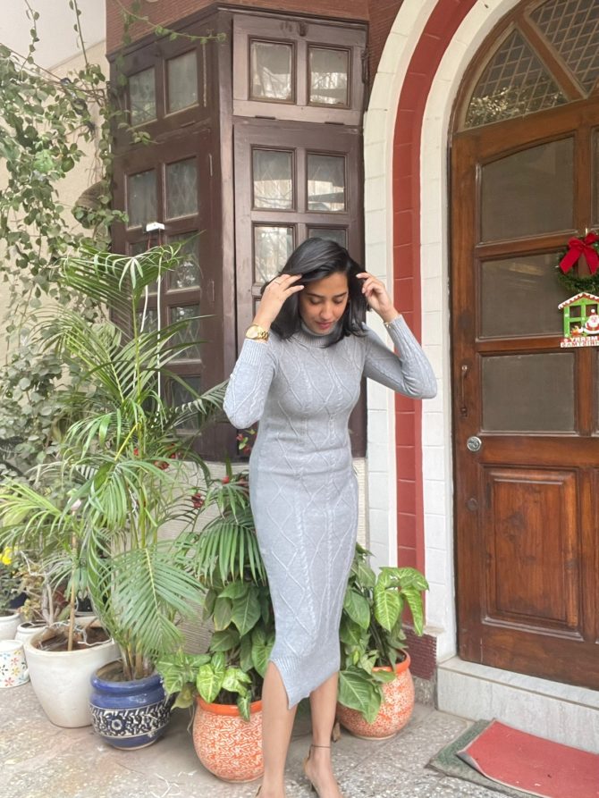 Sweater Dress- Grey (Free Size)