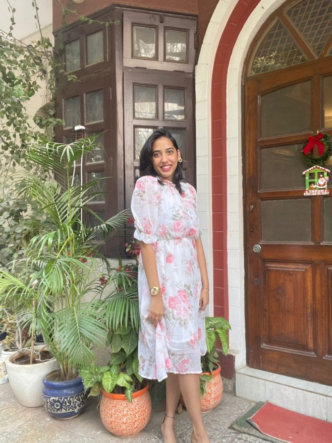 Floral Georgette Dress- White
