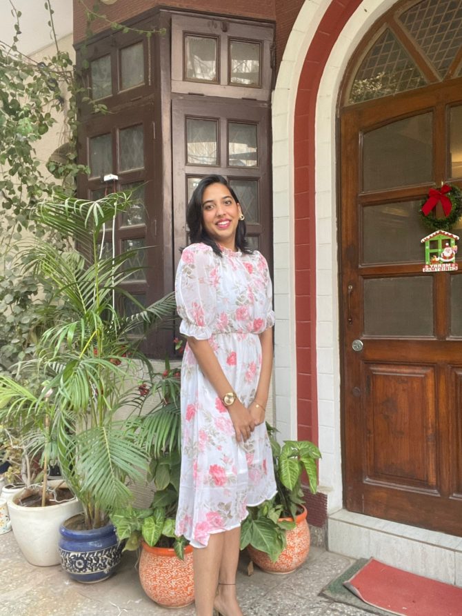 Floral Georgette Dress- White