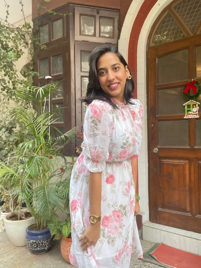 Floral Georgette Dress- White
