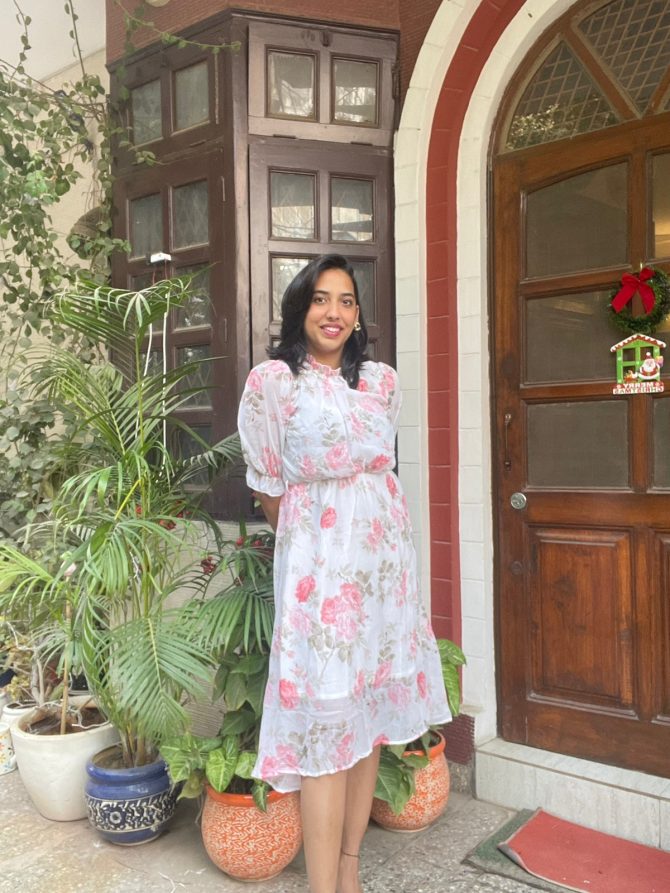 Floral Georgette Dress- White