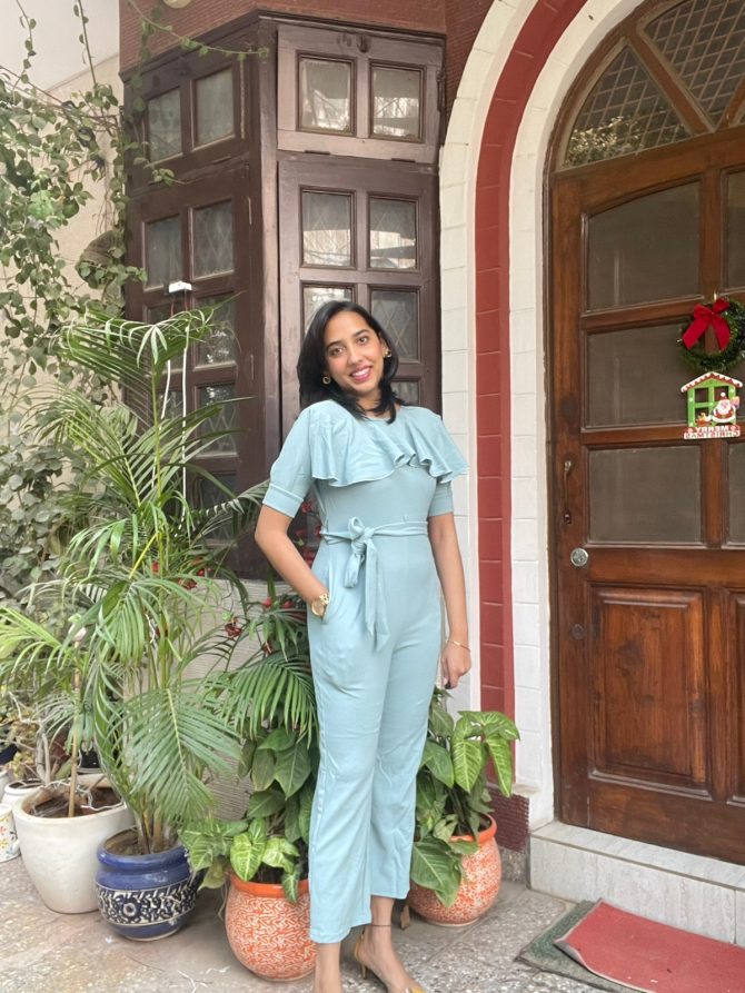 Ruffles Jumpsuit with Sleeves- Mint