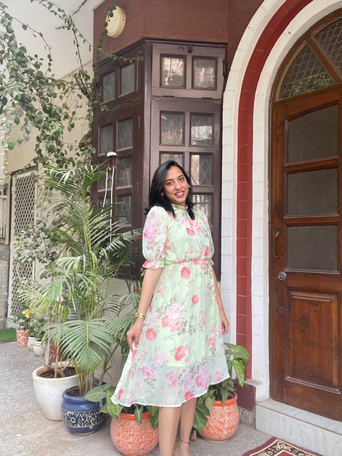 Floral Georgette Dress- Green
