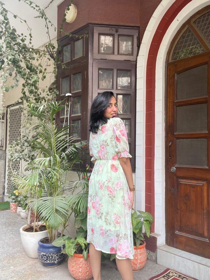 Floral Georgette Dress- Green