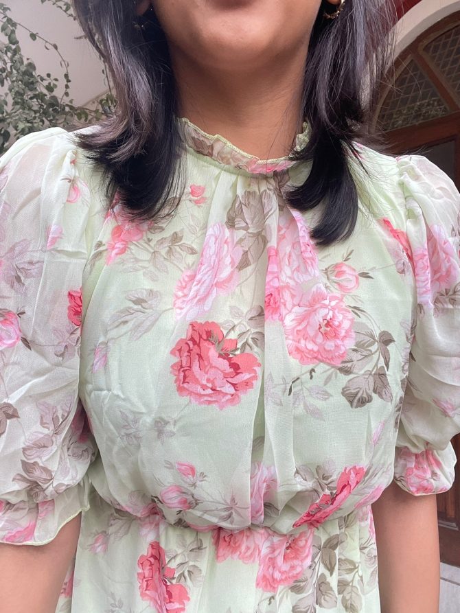 Floral Georgette Dress- Green